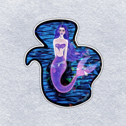 Mermaid on a Rock (Holographic Gem) Vinyl Sticker