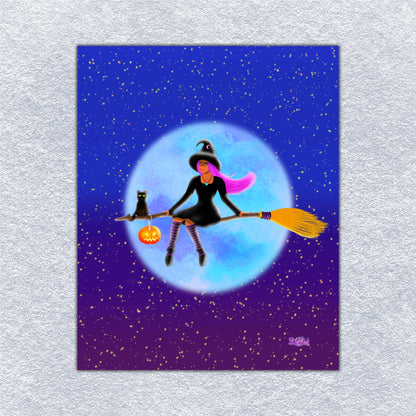 Witch on a Broom Art Print