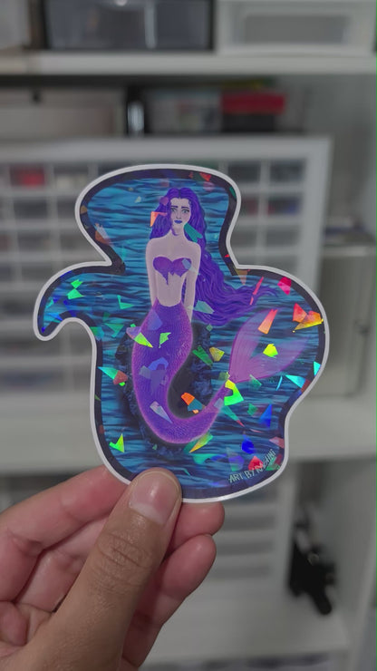 Mermaid on a Rock (Holographic Gem) Vinyl Sticker